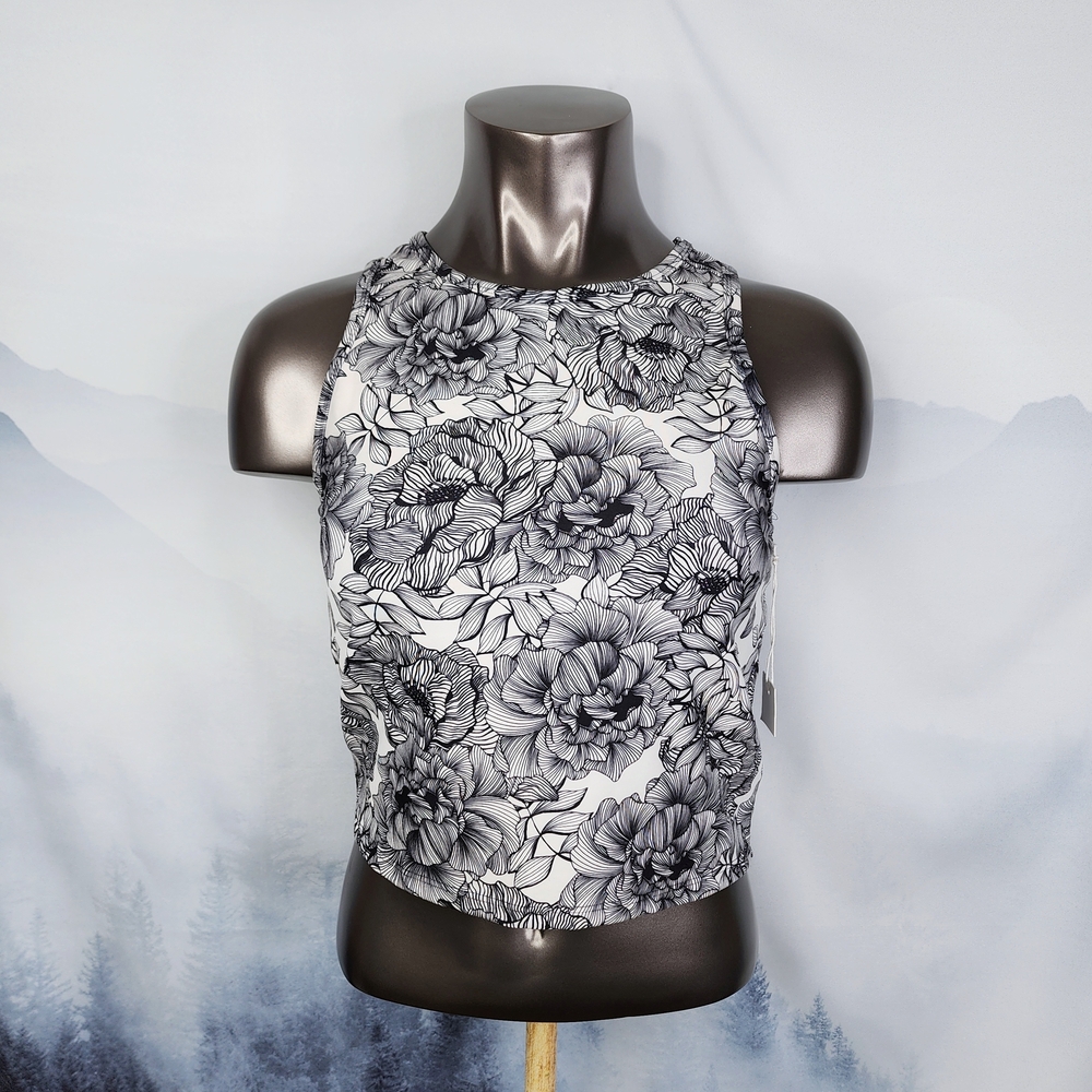 Balance Collection Floral Sleevless Tank Top Women's Large NWT White Black